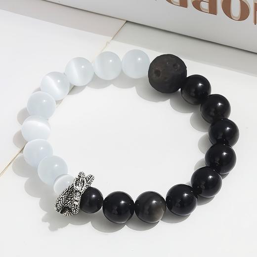 QY224617手串香款龙年好运白猫眼银曜石双拼手串网红款民族风 商品图1
