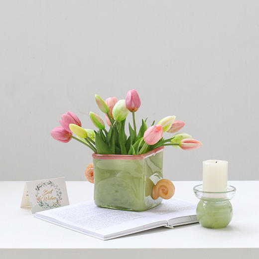 北欧创意双耳糖果色手工可爱花瓶鲜花餐桌电视柜多巴胺装饰玻璃瓶 商品图8