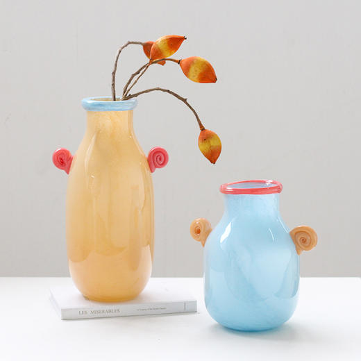 北欧创意双耳糖果色手工可爱花瓶鲜花餐桌电视柜多巴胺装饰玻璃瓶 商品图5
