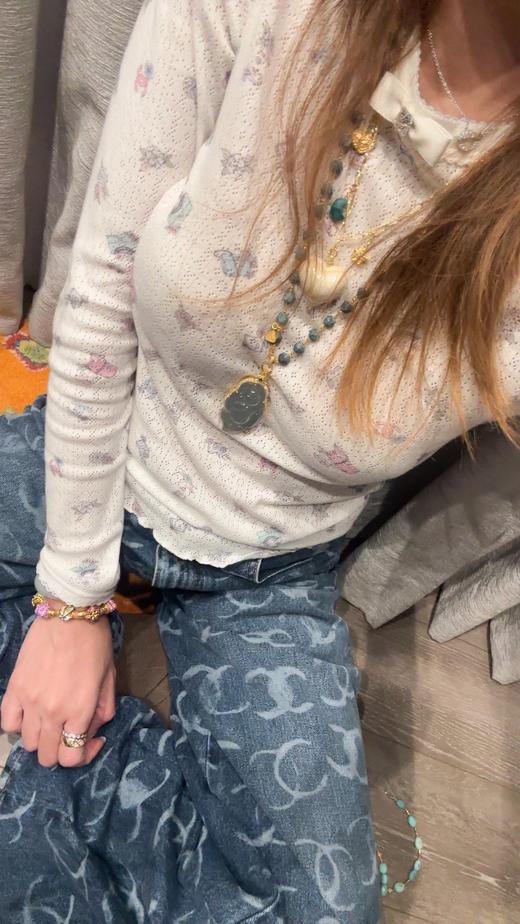 香奶奶24N滑雪限定新款可爱小蝴蝶结碎花针织打底衫（UY*DQJB） 商品图5