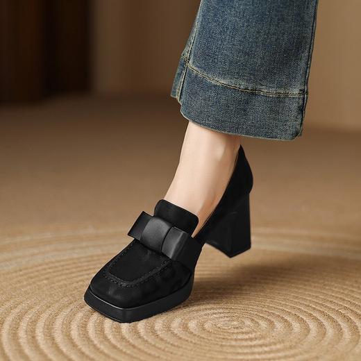 【预售5天】真皮复古高跟单鞋，英伦风小皮鞋厚底粗跟蝴蝶结牛皮高跟鞋单鞋DPJ&2028 商品图3