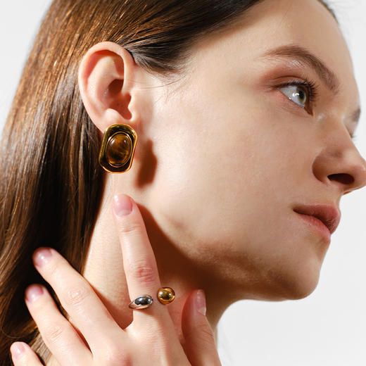 INBA076 好运虎眼石画框耳环｜INCH EDITION 暮光之城系列 商品图4