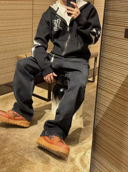 驴家 黑棋盘牛仔直筒长裤 商品图7