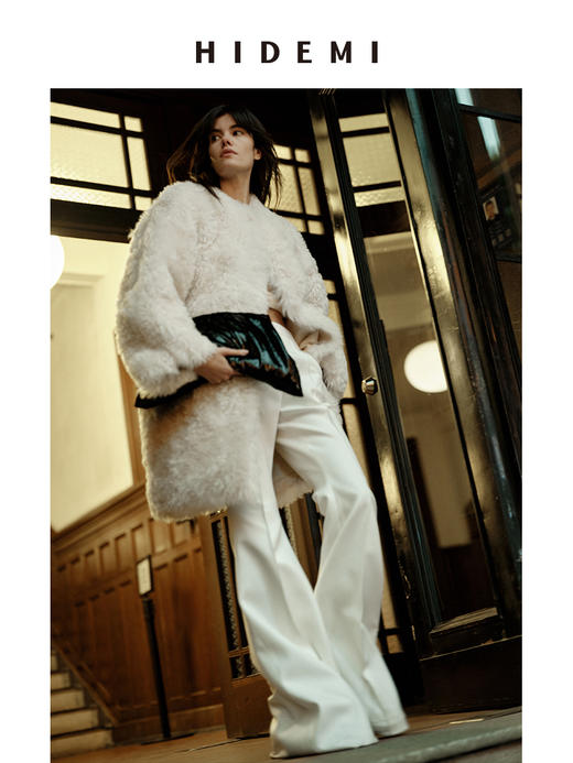 HIDEMI 白色绵羊毛混纺极简设计感显瘦喇叭长裤气质设计感拖地神裤 商品图4