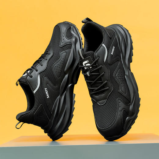 新款劳保鞋防砸防刺穿欧标钢包头凯夫拉底橡塑底超纤 三明治网布四季款低帮安全鞋 商品图4