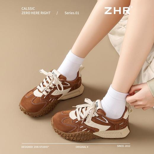 ZHR则则棕色复古德训鞋女春季新款轻便耐磨板鞋柔软透气休闲鞋女 商品图1