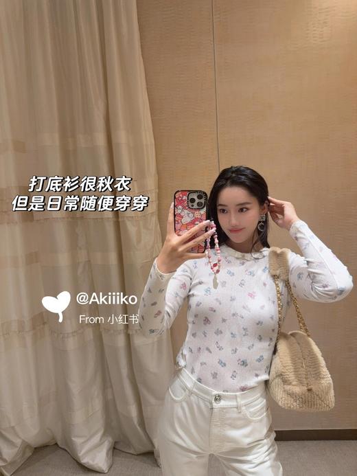 香奶奶24N滑雪限定新款可爱小蝴蝶结碎花针织打底衫（UY*DQJB） 商品图2