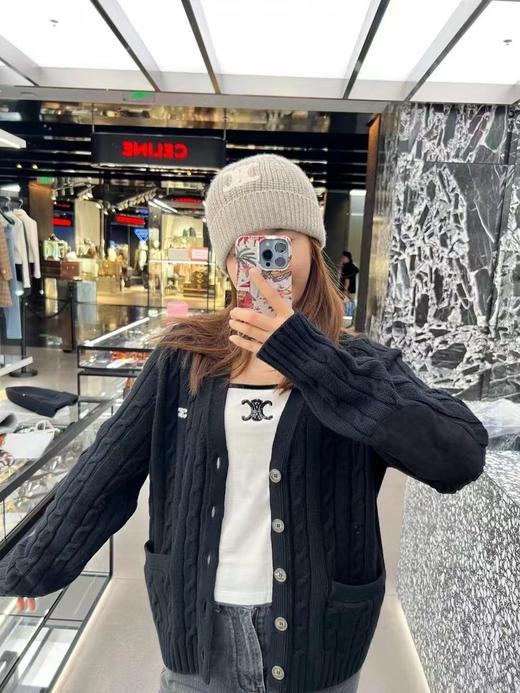 赛家 绞花皮袖山羊绒开衫 商品图5