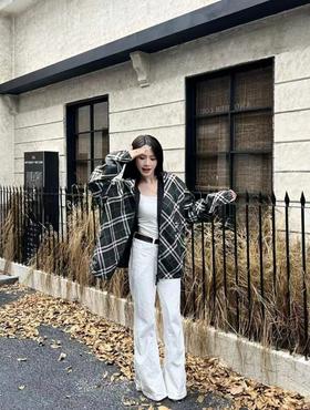 宝家蓝色格纹双面夹克