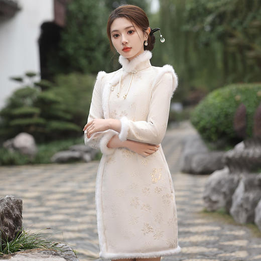 加绒加厚日常，短款改良旗袍 SC18240-1 商品图4