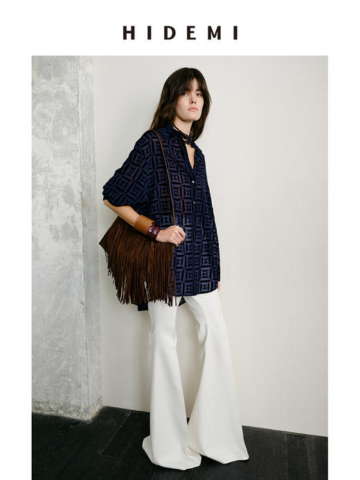 HIDEMI 白色绵羊毛混纺极简设计感显瘦喇叭长裤气质设计感拖地神裤 商品图5