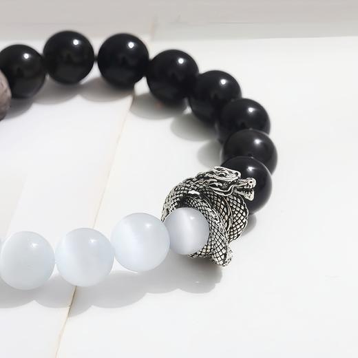 QY224617手串香款龙年好运白猫眼银曜石双拼手串网红款民族风 商品图3