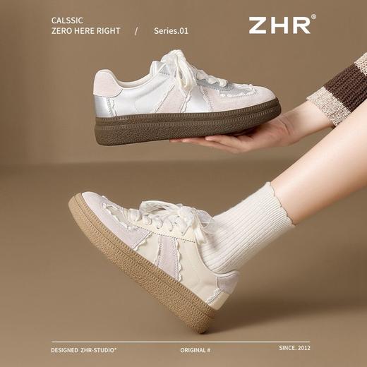 ZHR复古花边德训鞋女2025春季新款厚底增高休闲鞋蕾丝双鞋带板鞋 商品图6