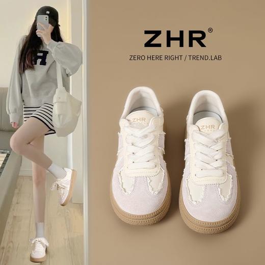 ZHR复古花边德训鞋女2025春季新款厚底增高休闲鞋蕾丝双鞋带板鞋 商品图4