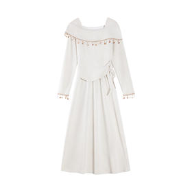 鹿向南「海上钢琴诗」法式假两件连衣裙2024新款秋冬加绒显瘦裙子