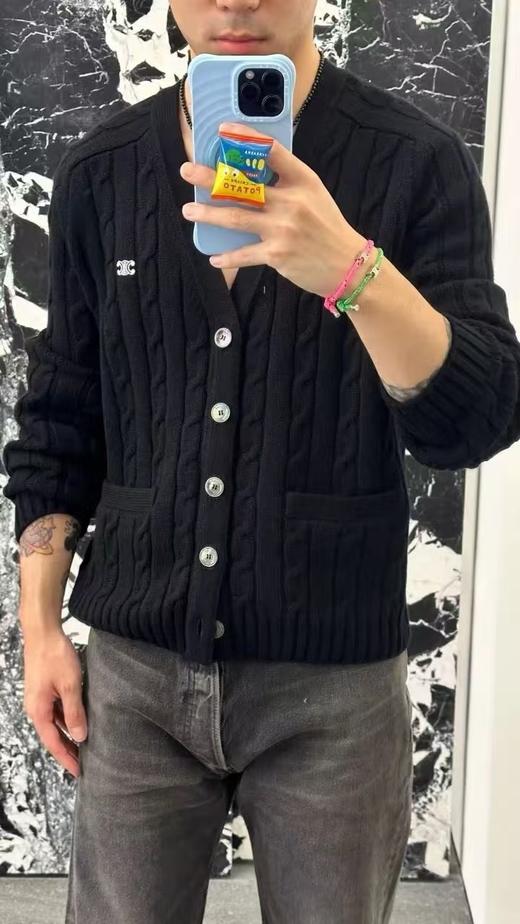 赛家 绞花皮袖山羊绒开衫 商品图7