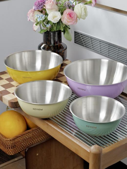 💥[品牌直发]升级款!🤭三件套39.9!🍹四件套 49.9! 🌸【KEYIOW亮面不锈钢沙拉盆套组✨】，304不锈钢材质!源自宝岛台湾35年品牌，😎北欧的简约风范!  商品图3