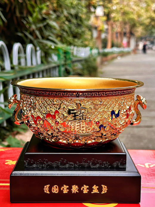 摆件聚宝盆镀金花丝镶嵌珐琅彩摆件送礼乔迁生日商务伴手礼聚宝盆大号摆件 商品图13