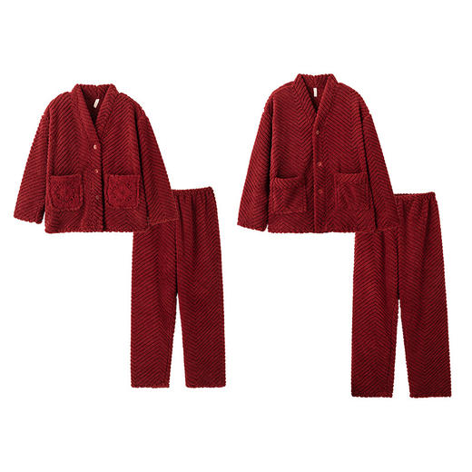 丁摩 珊瑚绒情侣睡衣秋冬款结婚新婚套装一男一女冬季本命年长袖家居服5ZF-9013 商品图4