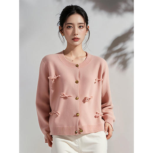 奢姿2025年春季新款大码女装甜美减龄针织衫胖妹妹蝴蝶结圆领上衣9644328653 商品图4