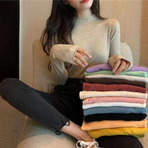 【GZ】无忧购新款百搭修身长袖上衣半高领内搭打底衫 商品图0