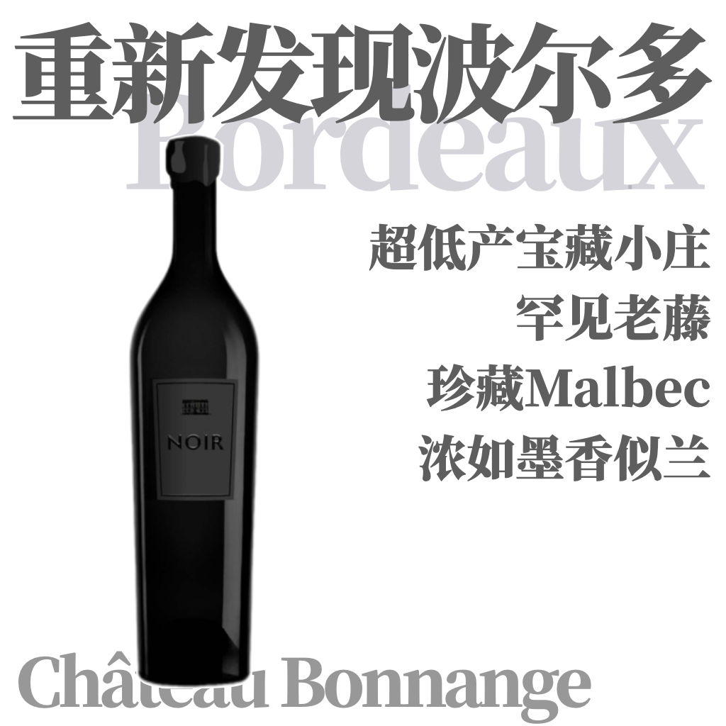 【TS93浓墨兰香波尔多罕见老藤马尔贝克】2019 博纳城堡“墨”马尔贝克珍藏干红 Chateau Bonnange 'Noir' Malbec