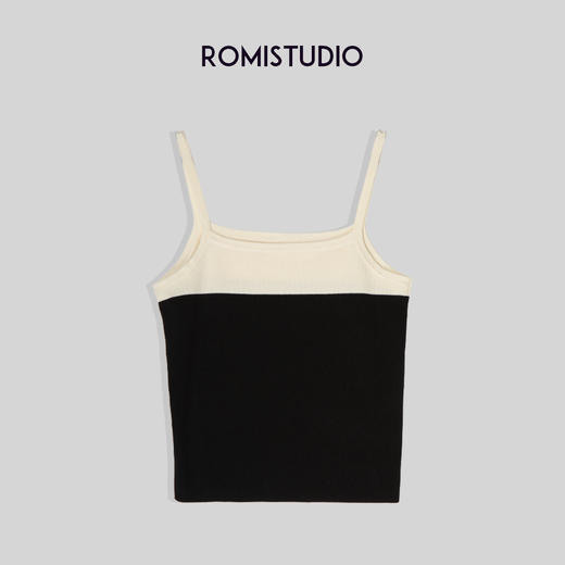 ROMI STUDIO-B 简约百搭气质黑杏撞色吊带加针织开衫两件套 M3690 商品图2