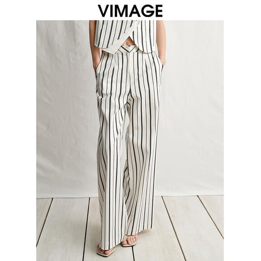 VIMAGE纬漫纪简约气质高级感高腰显瘦阔腿直筒休闲裤2025春季新款V2305902 商品图3