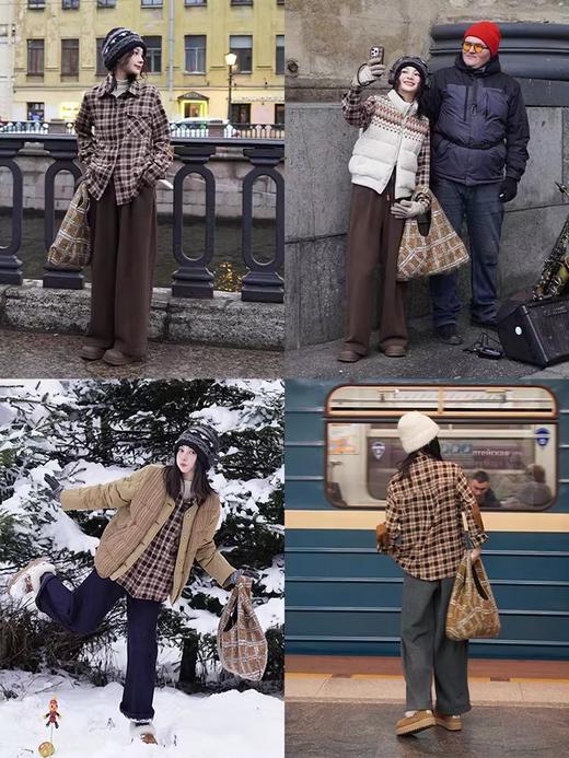 浮生八记/24D200/复古美式磨毛格纹保暖叠穿口袋衬衫 商品图4