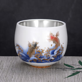 子佩集S999银【鱼跃龙门】茶具【HYT006】纯银茶杯摆件2412