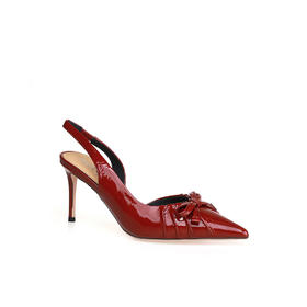 豪麟名鞋奥莱迪嘉女鞋半凉鞋牛移膜革DJYYA51WB001酒红色  原价1660元