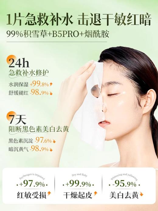 【5min补水+修护 熬夜也发光】积雪草植萃精华面膜 25ml*10片/盒装#积雪草b5面膜补水美白去黄气暗沉提亮熬夜舒缓修护保湿官方旗舰店 商品图1