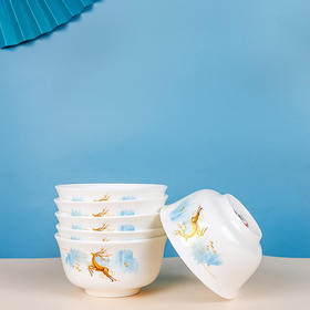 唐惠 碗筷家用套装 年会婚庆 礼品碗具筷子中式餐具组合礼品碗套装新款家用4.5寸金钟面碗六碗福鹿同行 套餐