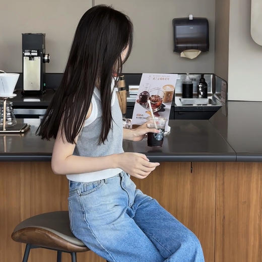 ROMI STUDIO“率性无限”100%棉高腰阔腿渐变毛边A字牛仔裤23AWN143 商品图3