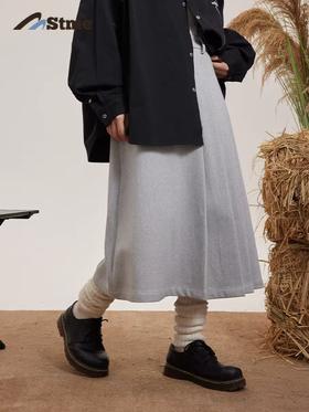 早乙女惠子saotome/STMQZ243274/毛呢打褶A字裙