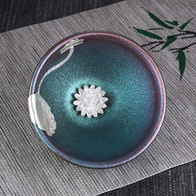 子佩集S990银【流光溢彩】茶具【HH008】纯银茶杯摆件莲花偏蓝2412