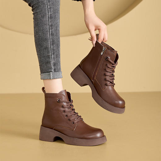 丁摩 秋季新品真皮复古马丁靴女韩版侧拉链女式皮靴厚底休闲女鞋子5ZF-513-2 商品图5