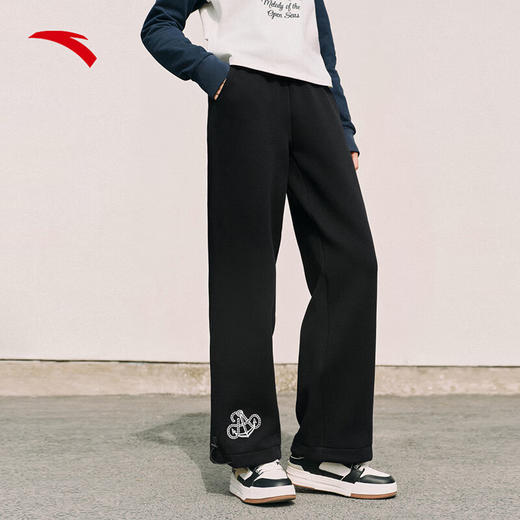 安踏（ANTA）针织复古运动长裤 女子冬季新款印花宽松休闲直筒裤卫裤162518302 商品图3