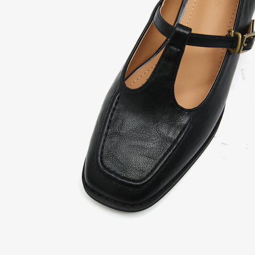 西遇复古玛丽珍鞋女新款法式T字通勤粗跟单鞋黑色小皮鞋V0156266 商品图5