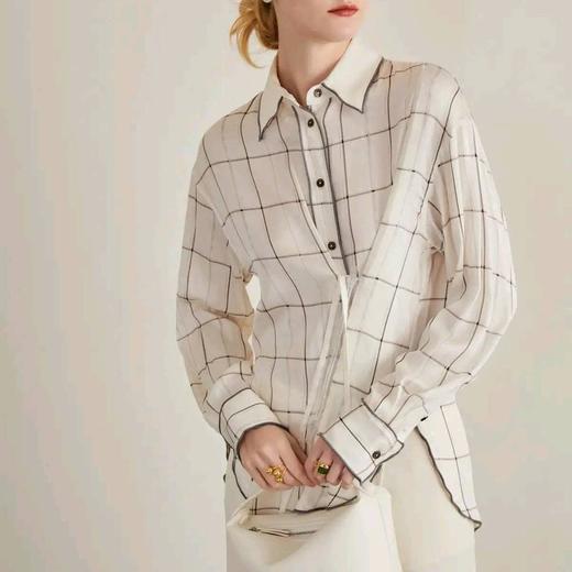 顺丰包邮42024洛诗琳设计感弹力真丝缎经典格纹真丝上衣女10026 商品图1