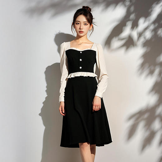 奢姿春季新款大码女装洋气法式裙子胖妹妹赫本风方领连衣裙9951820653 商品图1