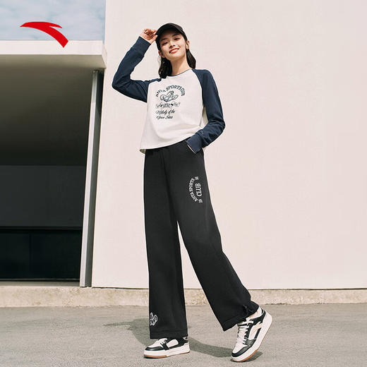 安踏（ANTA）针织复古运动长裤 女子冬季新款印花宽松休闲直筒裤卫裤162518302 商品图0