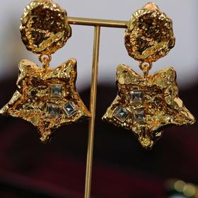 雀说 欧美中古铜镀金熔岩五角星耳夹耳环饰品5ZF-10502