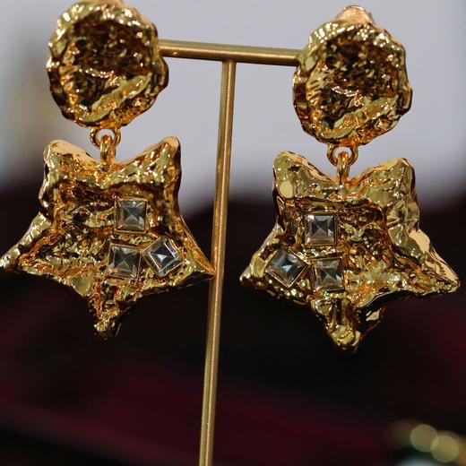 雀说 欧美中古铜镀金熔岩五角星耳夹耳环饰品5ZF-10502 商品图0