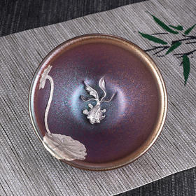 子佩集S990银【流光溢彩】茶具【HH007】纯银茶杯摆件金鱼偏紫2412