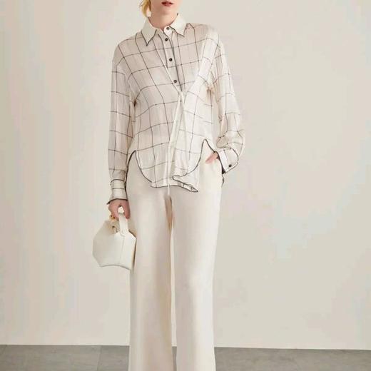 顺丰包邮42024洛诗琳设计感弹力真丝缎经典格纹真丝上衣女10026 商品图0