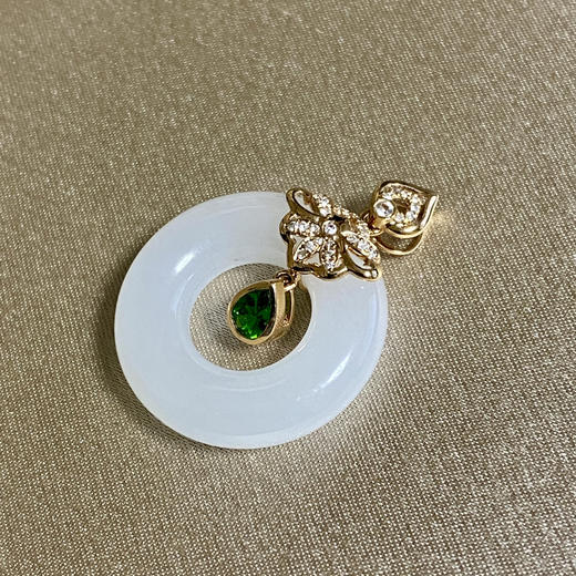 18K玫瑰金和田玉（白玉）镶钻吊坠--照暮春/甜甜圈直径20mm 商品图1