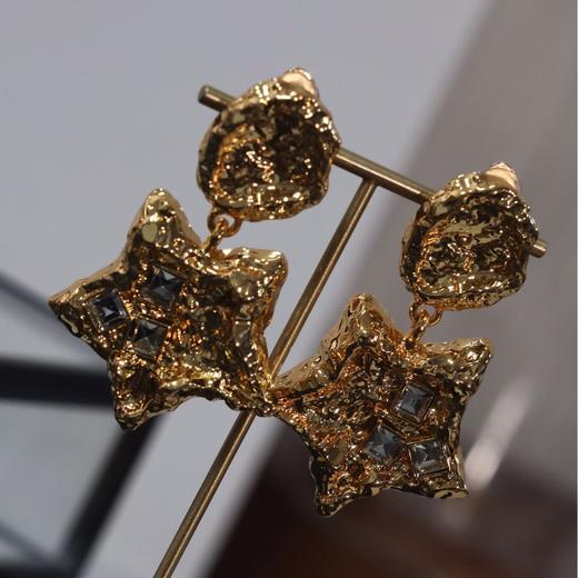 雀说 欧美中古铜镀金熔岩五角星耳夹耳环饰品5ZF-10502 商品图3