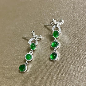 18K白金翡翠镶钻耳饰/半珠3mm*6