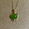 18K玫瑰金和田玉（碧玉）镶钻项链--猫咪/蛋面7*9mm/链长40+2cm/苹果绿 商品缩略图0